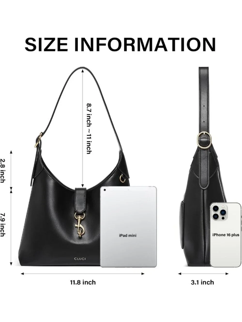 Soft Vegan Leather Hobo Bag, Lightweight Slouchy Shoulder Purse with Adjustable